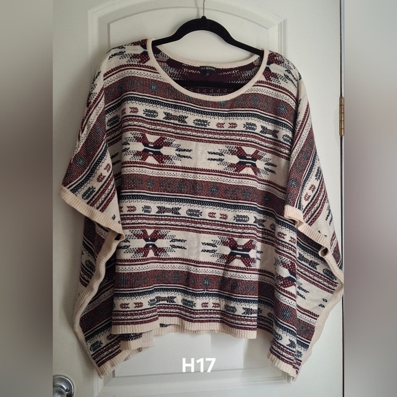 Hannah Women's Sz XL Multicolor Navajo Western Patterned Poncho Rodeo Boho - Picture 1 of 8